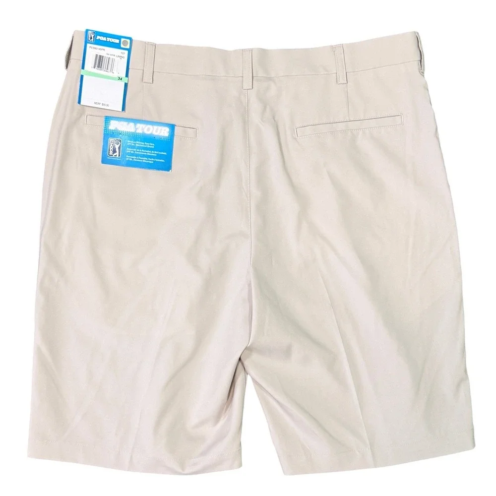 PGA Tour Mens Silver Lining Golf Shorts Beige 34 Moisture Wicking UPF 50